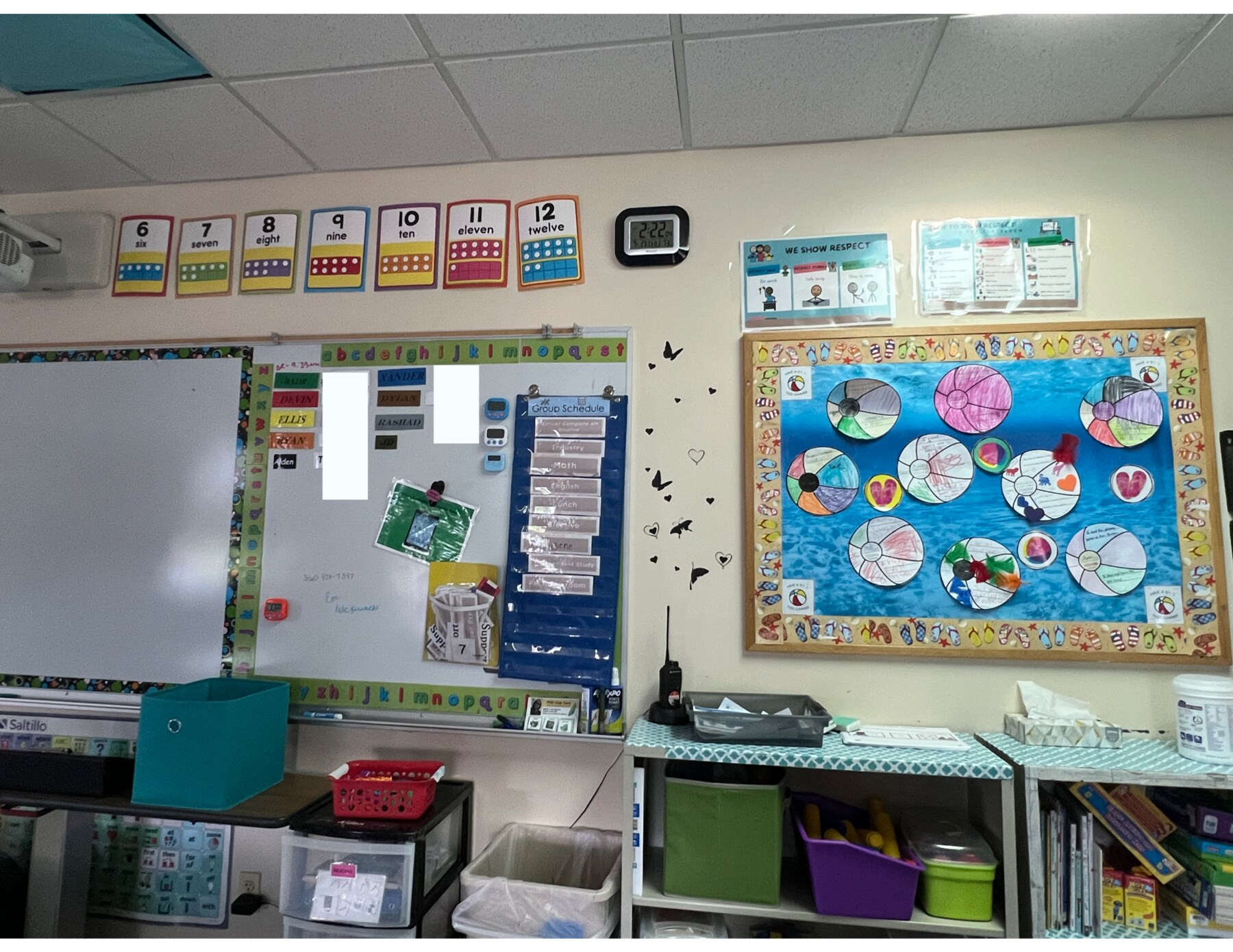 Special education classroom with visual schedules and labeled materials