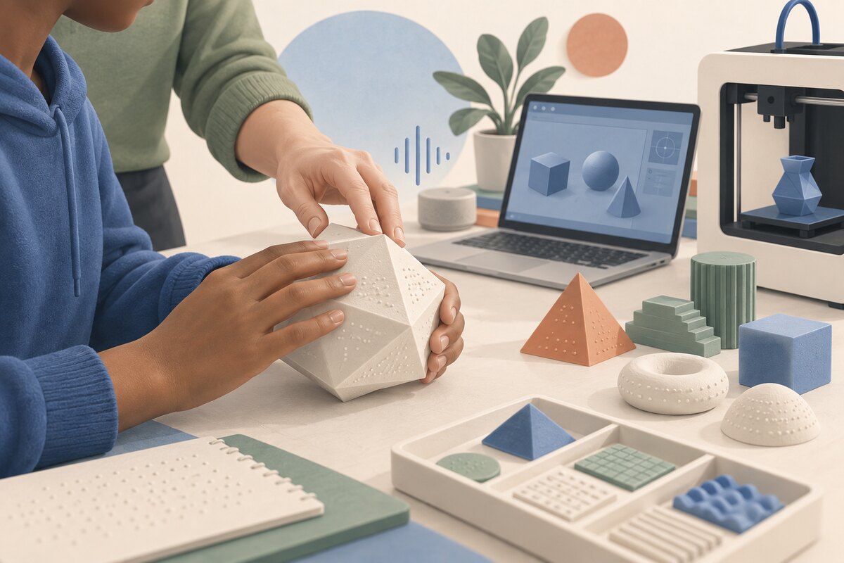 Illustration of tactile 3D modeling and printing activities for blind and low-vision students